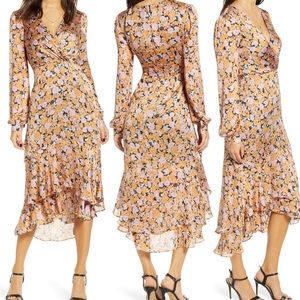 WAYF Celeste Floral Dress, XS, Pink & Gold Floral